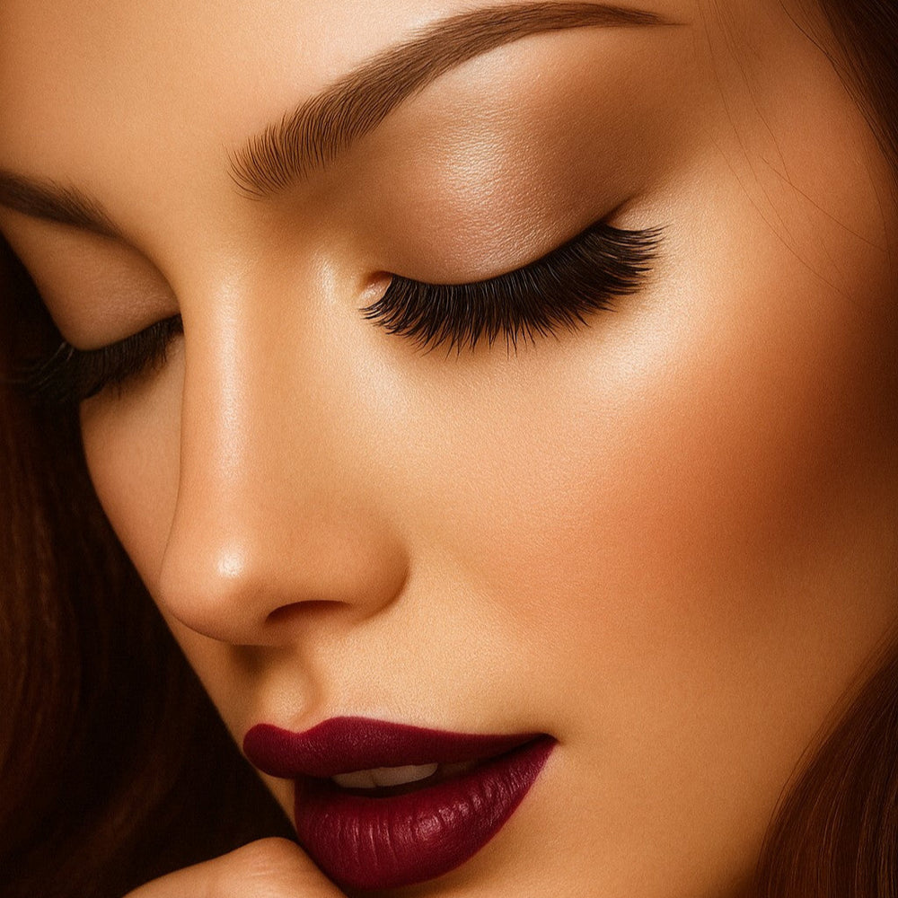 Woman's face with silk eyelash extensions_professional volume classic eyelash extensions long lasting.