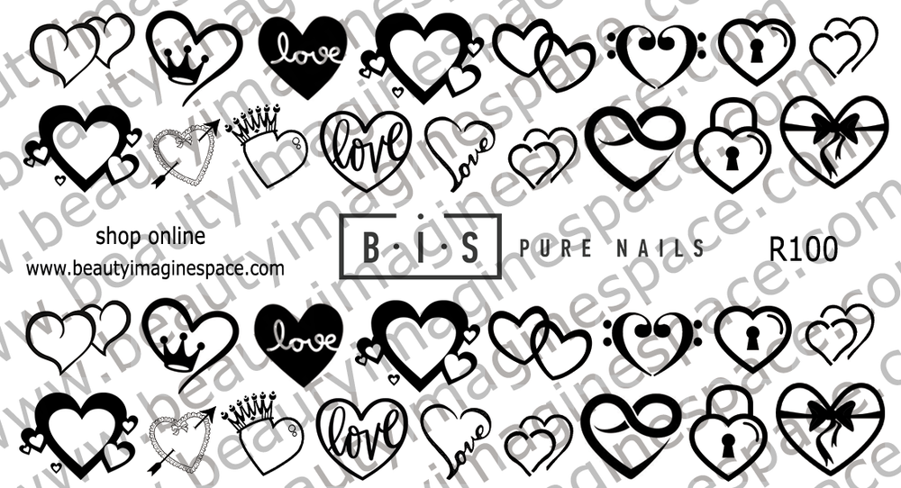 BIS Pure Nails nagu dizaina slaideri uzlīmes MĪLESTĪBA, R100