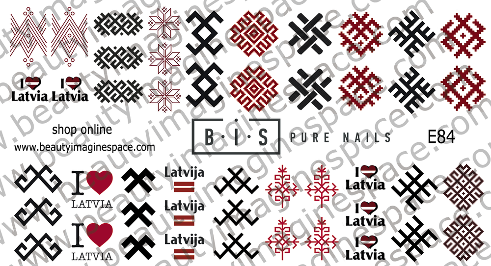 BIS Pure Nails Slider Nail Design Stickers Water Decals | LATVIA E84