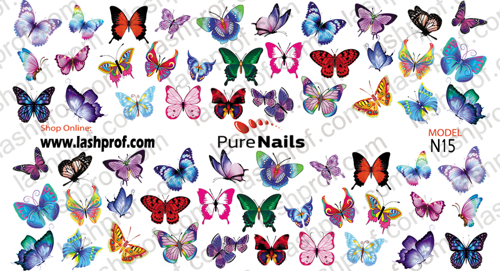 BIS Pure Nails water slider nail design sticker decal BUTTERFLIES, model N15