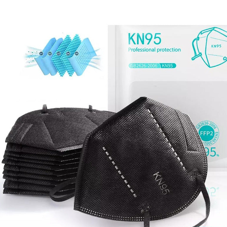 Protective face mask respirator KN95, BLACK with black earloops
