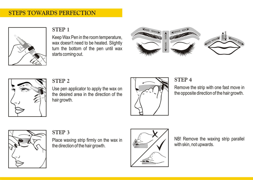 Glam Lashes WAX Pen Brows & Face for sensitive skin + 20 waxpaper