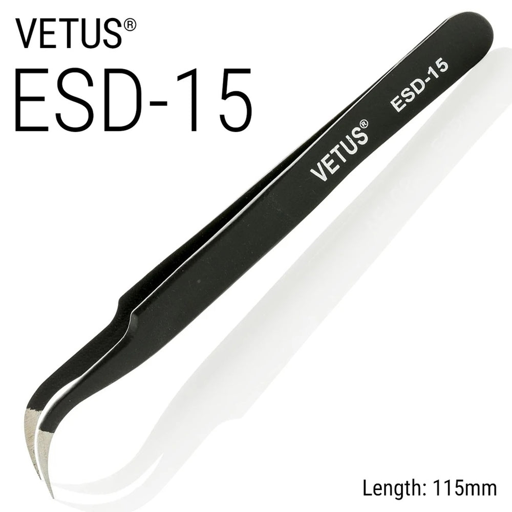 Genuine VETUS ESD-15 tweezers for eyelash extensions, BLACK