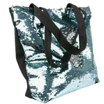Shiny bag with zipper 38 x 33 x 15 cm, BLUE-SILVER