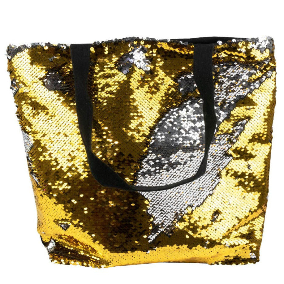 Shiny bag with zipper 38 x 33 x 15 cm, GOLD-SILVER