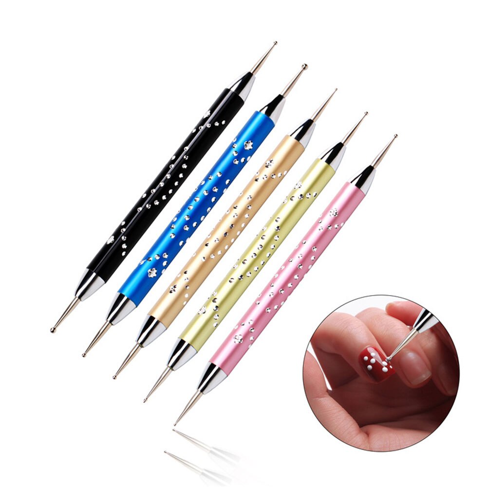 Dot tool with rhinestones for nail design, 5 sizes