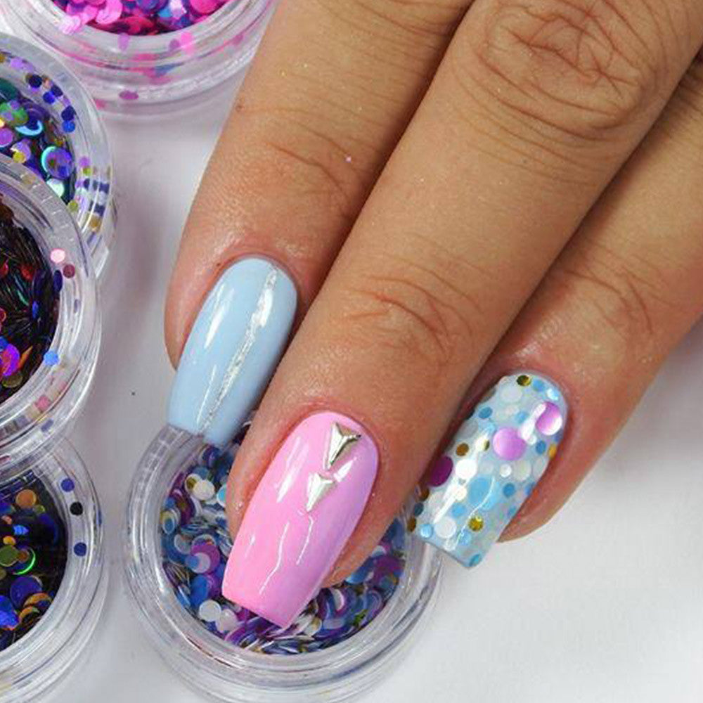 Nail design confetti round sequins, different colors