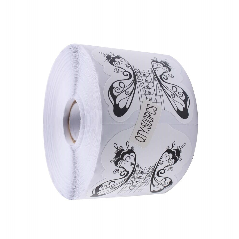 Nail extension form template stickers BUTTERFLY, roll 500 pcs