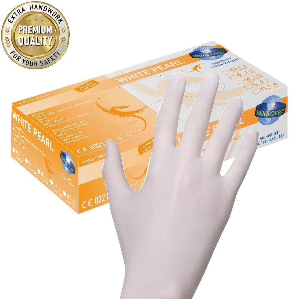 Unigloves Nitrile gloves White Pearl 100 pieces package XS, S or M