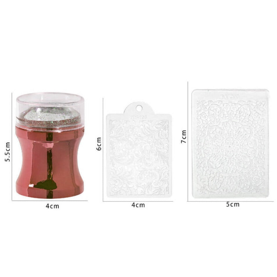 Silicone nail XL stamper + 2 scrapers for Konad stamping, COPPER