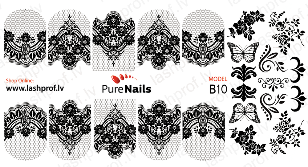 BIS Pure Nails nagu dizaina slaideri uzlīmes BLACK ORNAMENT, models B10, B11, B18 and B20