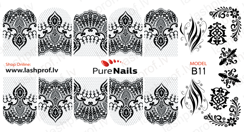 BIS Pure Nails nagu dizaina slaideri uzlīmes BLACK ORNAMENT, models B10, B11, B18 and B20