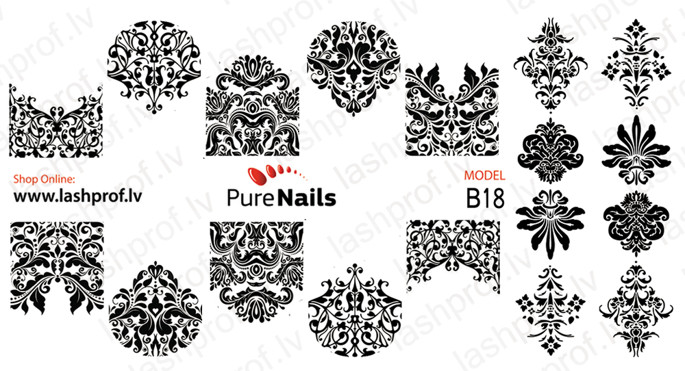 BIS Pure Nails nagu dizaina slaideri uzlīmes BLACK ORNAMENT, models B10, B11, B18 and B20