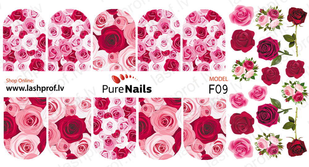 BIS Pure Nails nagu dizaina slaideri uzlīmes ROSES, models F09, F16, F17 and F55