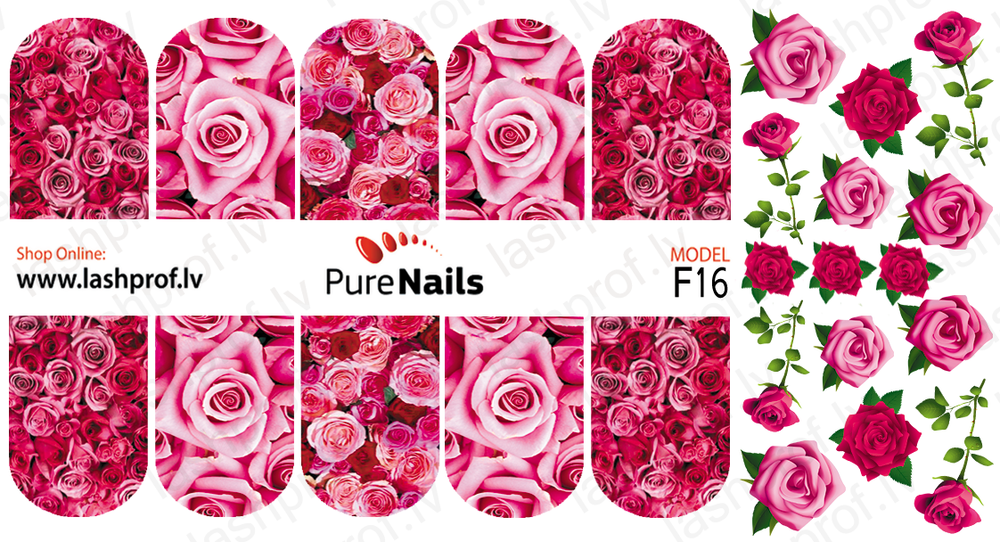 BIS Pure Nails nagu dizaina slaideri uzlīmes ROSES, models F09, F16, F17 and F55
