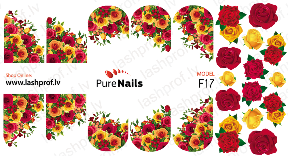 BIS Pure Nails nagu dizaina slaideri uzlīmes ROSES, models F09, F16, F17 and F55