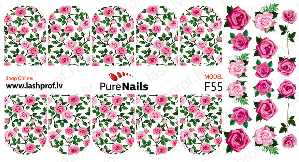 BIS Pure Nails nagu dizaina slaideri uzlīmes ROSES, models F09, F16, F17 and F55