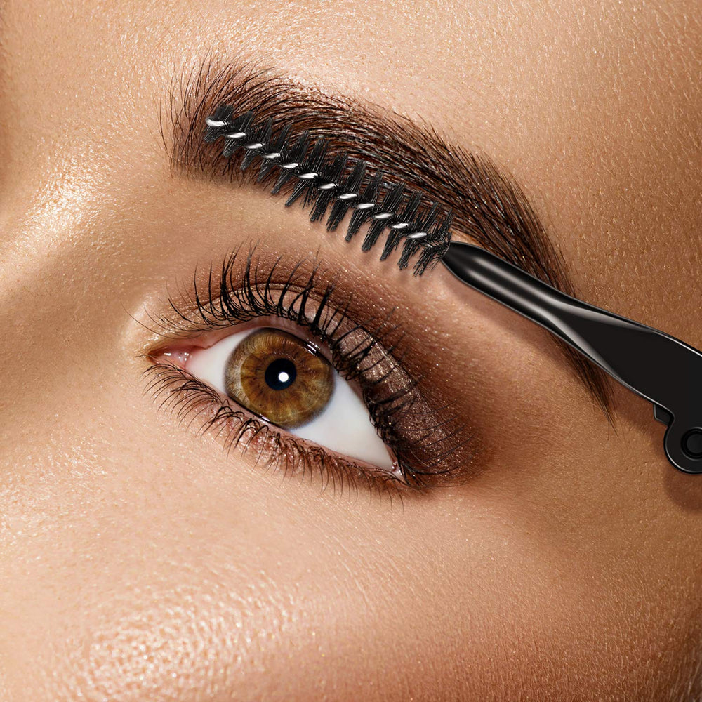 Foldable lash & brow comb BLACK, mascara wand + brush